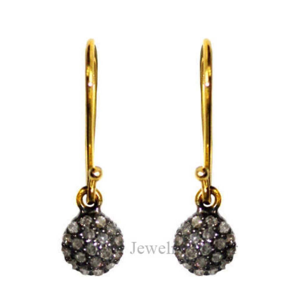 14k Gold Hook Dangle Earrings Diamond Pave 925 Sterling Silver Handmade Jewelry
