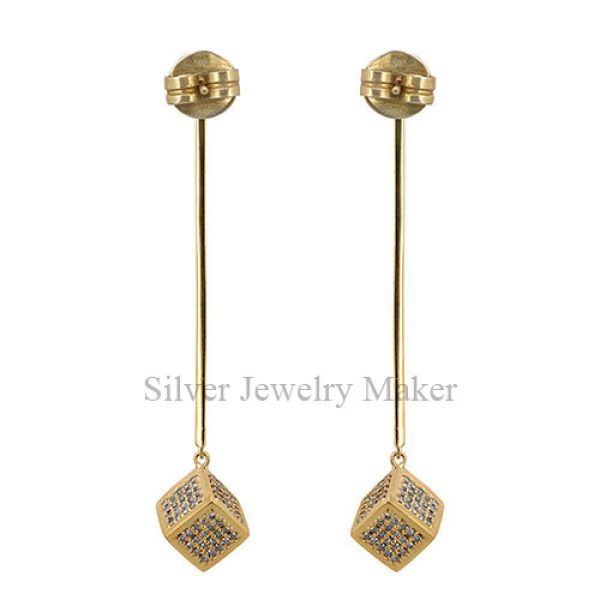 14k Yellow Gold Fine Ear Jackets 1.3ct Diamond Pave Stick Earrings Solid Jewelry
