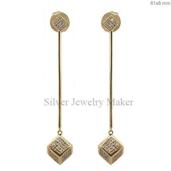 14k Yellow Gold Fine Ear Jackets 1.3ct Diamond Pave Stick Earrings Solid Jewelry