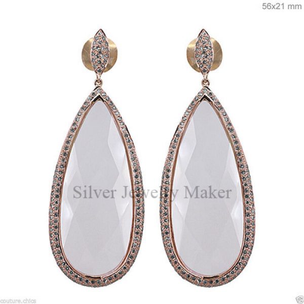 14k Gold Diamond Pave Crystal Gemstone Fashion Dangle/Drop Earrings Gift Jewelry