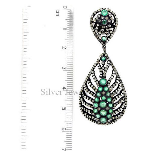 14k Gold 3.7ct Diamond Pave 925 Silver Emerald Dangle Drop Earrings Fine Jewelry