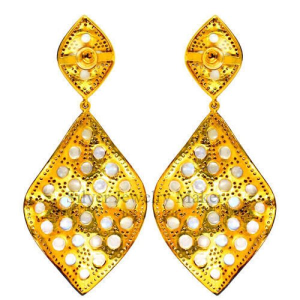 2.87 ct Diamond Moonstone 14k Gold 925 Silver Dangle Earrings Handmade Jewelry