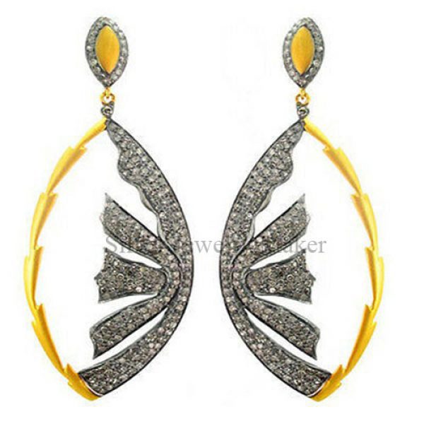 14k Gold Pave 3.6ct Diamond Dangle Earrings 925 Sterling Silver Handmade Jewelry