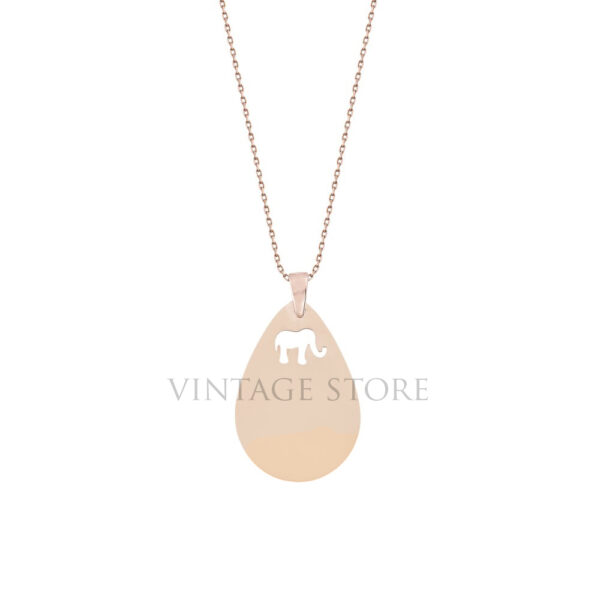 Sterling Silver Plain Elephant Cutted Drop Shaped Rose Gold Plated Necklace Wholesale Jewelry