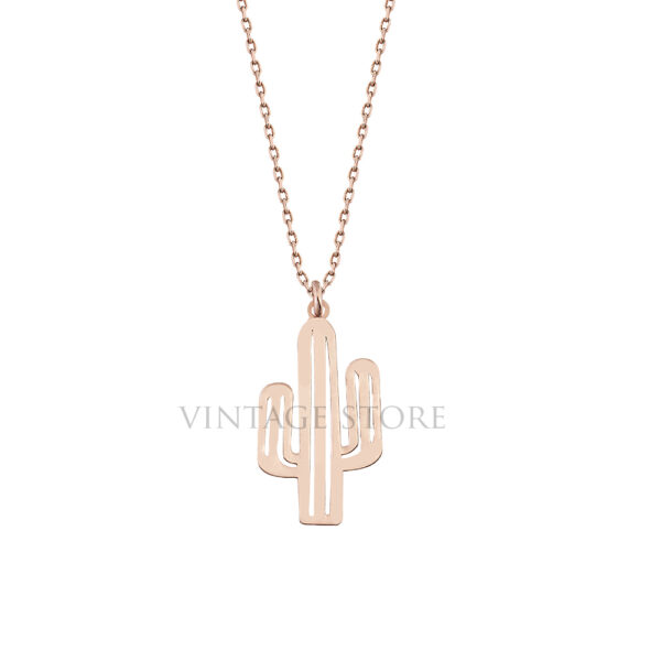Sterling Silver Plain Small Cactus Shaped Plaque Pending Rose Gold Plated Necklace Wholesale Jewelry