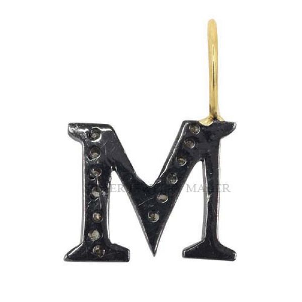 Diamond Pave Initial M Letter .925 Sterling Silver Finding Jewelry