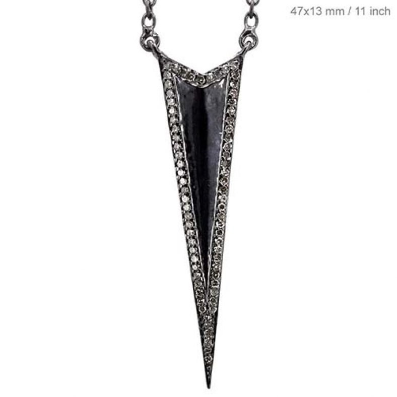 Designer 925 Sterling Silver Diamond Pave Arrowhead Fine Pendant Chain Necklace