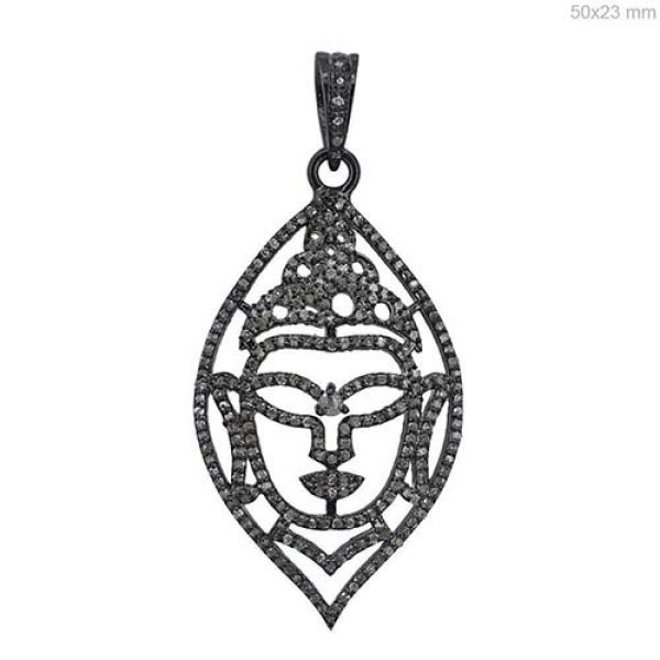 Natural 1.42 Ct Diamond Pave Buddha Filigree Pendant 925 Sterling Silver Jewelry