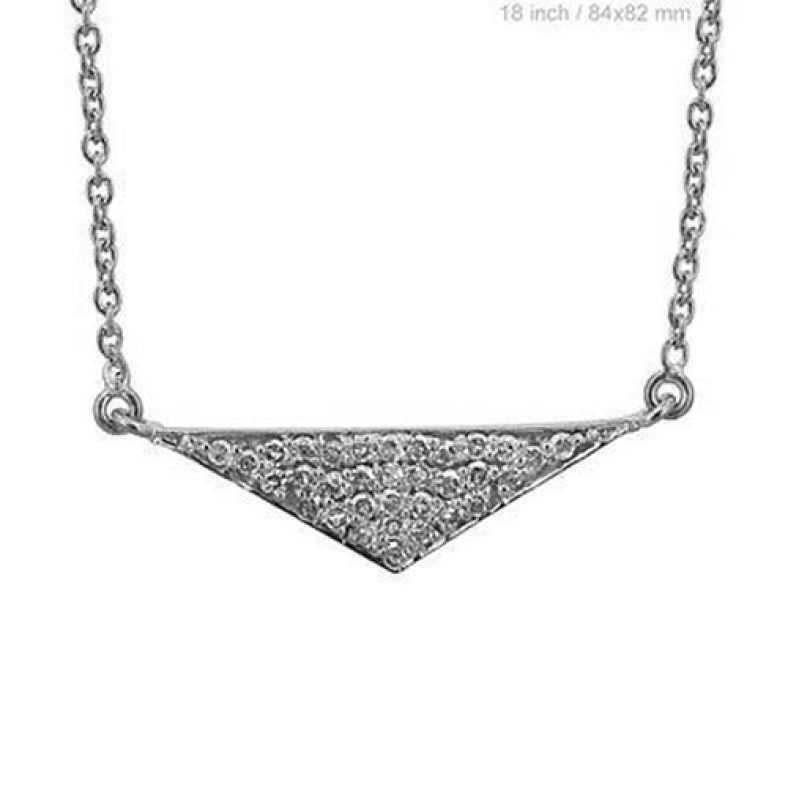 Solid 18k White Gold Pave Diamond TRIANGLE Pendant Necklace Fine Jewelry 18inch