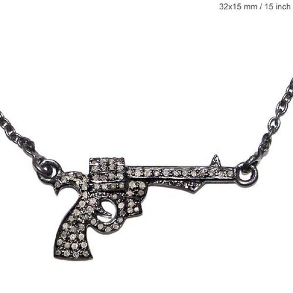 Designer Gun Diamond Pendant 925 Sterling Silver Chain Necklace Fashion Jewelry