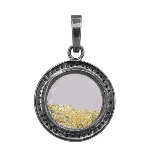 Crystal Quartz Loose Yellow Sapphire Gemstone Shaker Pendant .925 Silver Jewelry