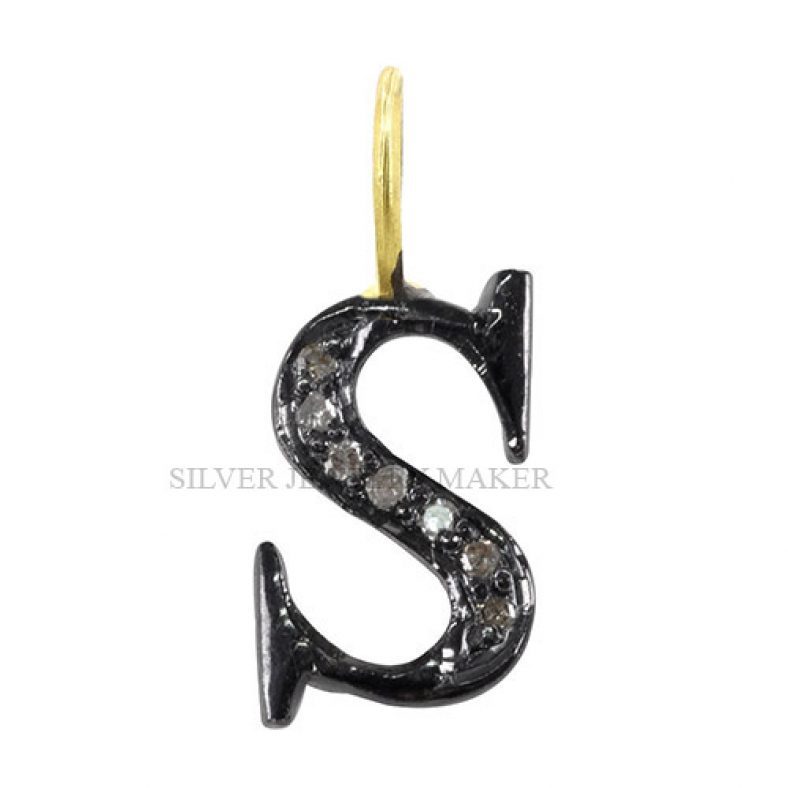 S Initial Letter .925 Sterling Silver Pave Diamond Finding Vintage Style Jewelry