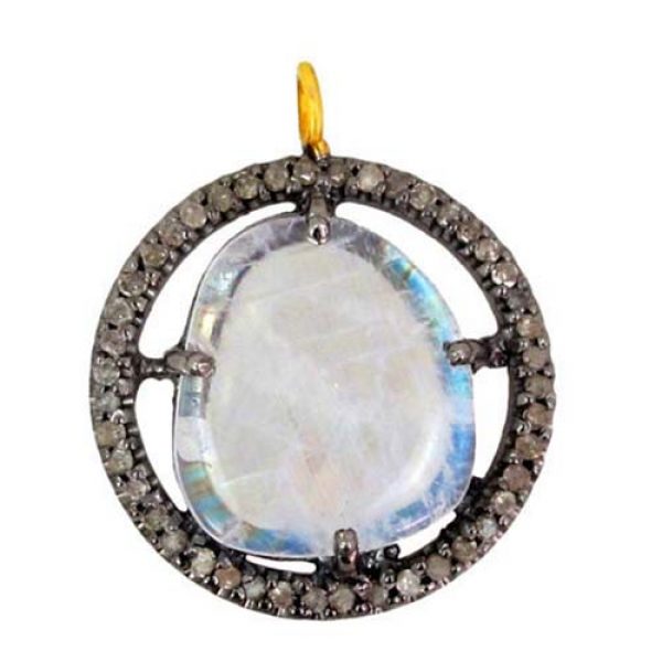 New Moonstone Pendant 14k Gold Pave Diamond 925 Sterling Silver Gemstone Jewelry