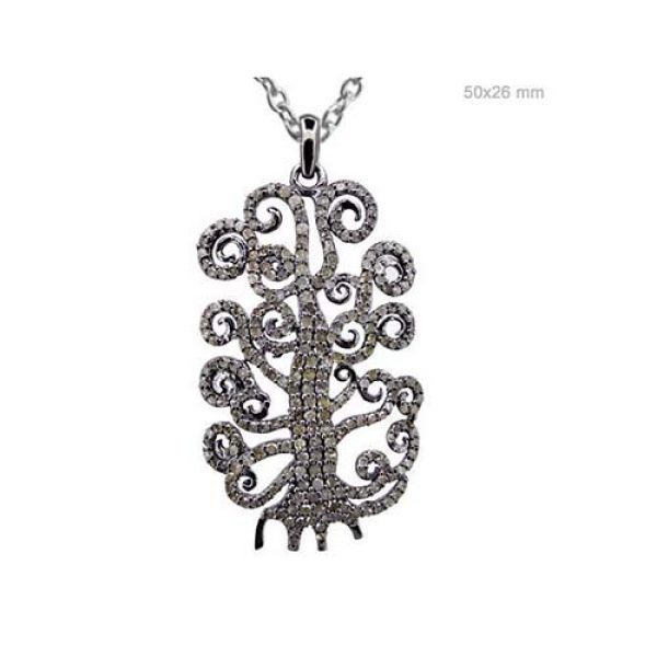 Diamond Pave TREE OF LIFE Pendant Necklace .925 Sterling Silver Jewelry