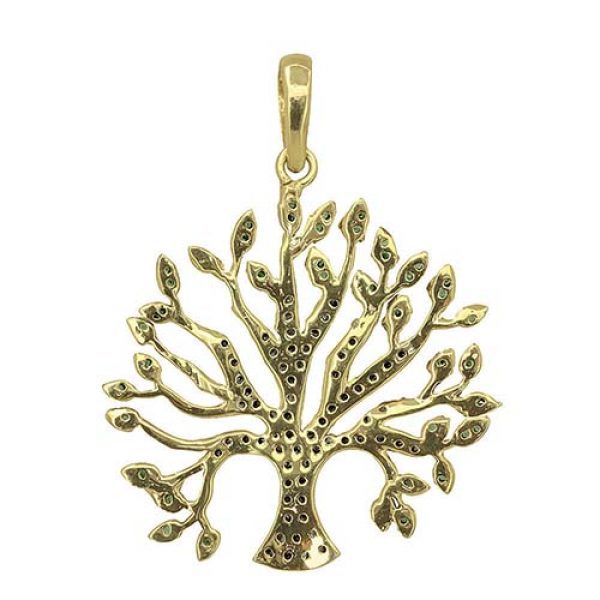 Tsavorite Gemstone TREE OF LIFE Pendant Diamond Pave 14k Gold 925 Silver Jewelry