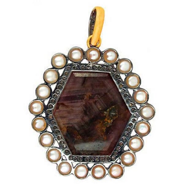 Diamond Pave 925 Silver 14k Gold Pearl Pendant Sapphire Gemstone Jewelry