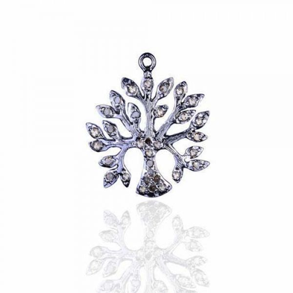 Natural Diamond Pave Life OF Tree Charm Pendant Sterling Silver Fine Jewelry