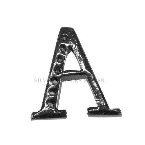Initial Letter A Alphabet Charm Pendant .925 Silver Diamond Pave Fine Jewelry
