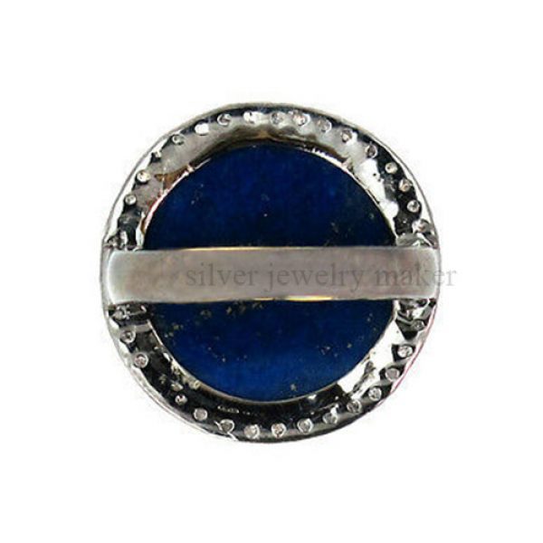 Lapis Gemstone Ring 14 K Gold Pave Diamond .925 Sterling Silver Handmade Jewelry