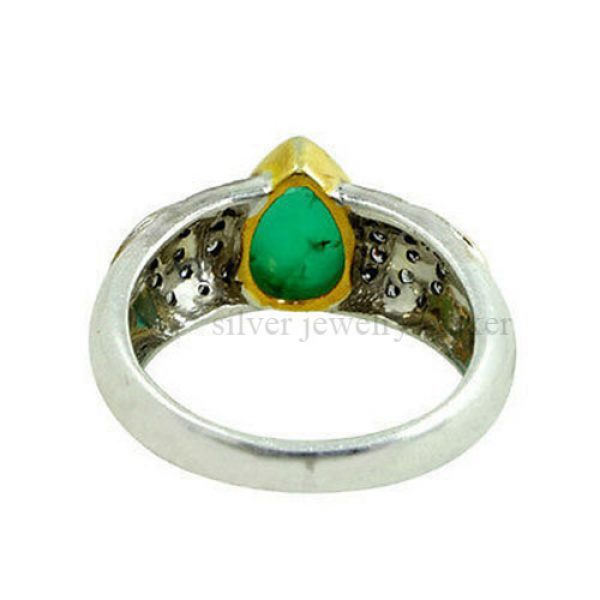 Emerald Gemstone 14k Gold Pave Diamond 925 Sterling Silver Ring Handmade Jewelry