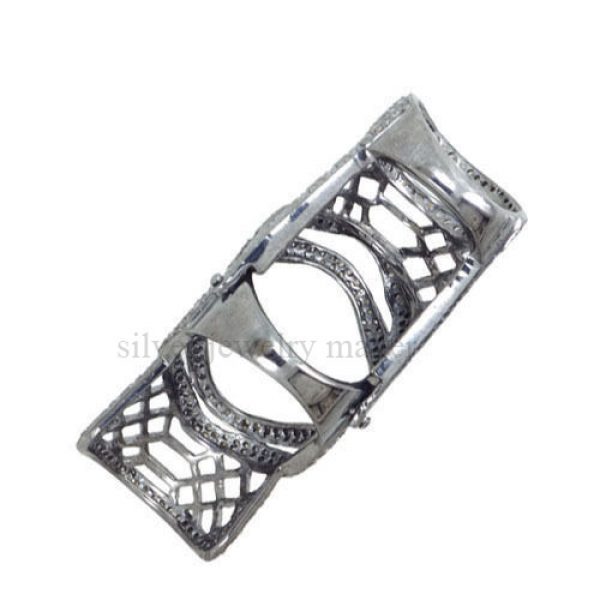 2.19ct Diamond Pave 0.925 Silver Long Hinged Ring 14k Gold Vintage Style Jewelry