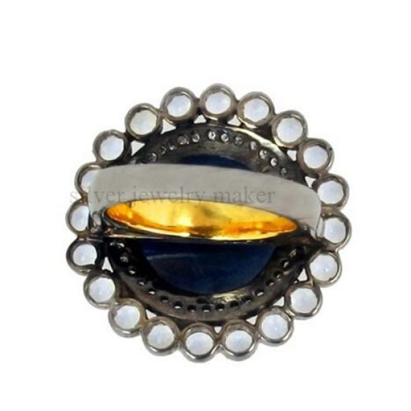 Diamond 14k Gold 925 Sterling Silver Blue Sapphire Moonstone Ring