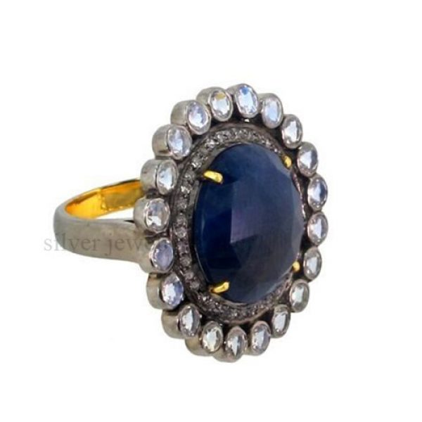 Diamond 14k Gold 925 Sterling Silver Blue Sapphire Moonstone Ring