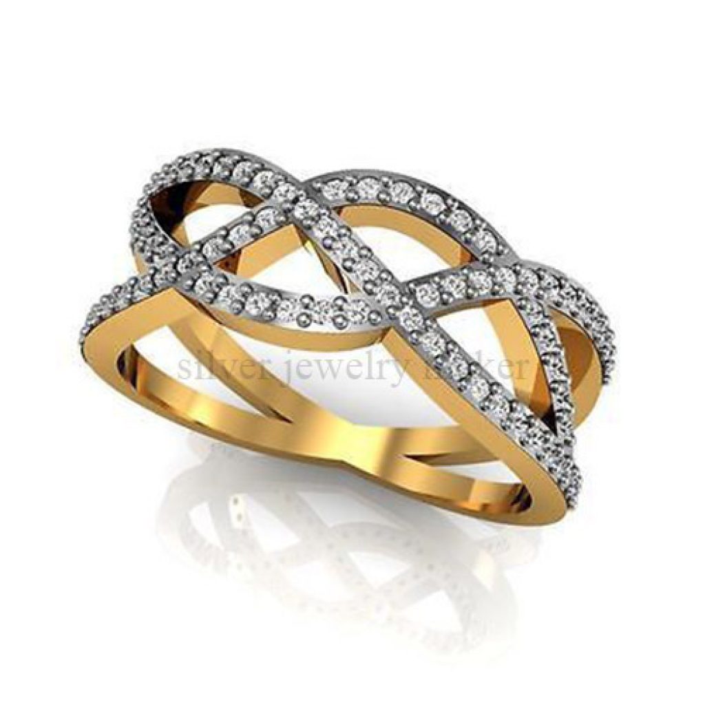 Diamond Criss Cross Ring Wedding Gift Jewelry 14k Solid Yellow Gold Jewelry