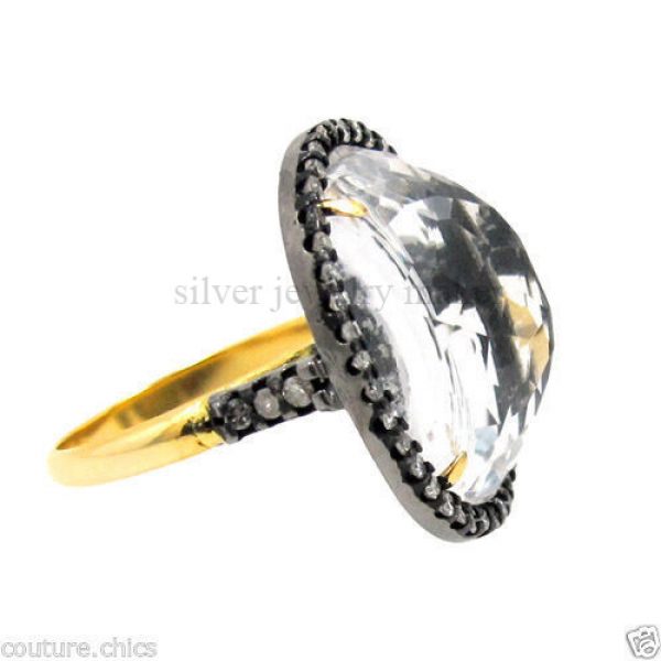14k Gold Pave Diamond Quartz Gemstone .925 Sterling Silver Vintage Style Jewelry