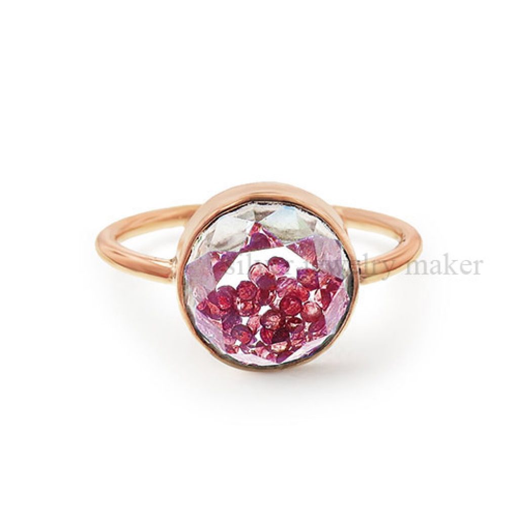 Solid 18k Rose Gold Genuine Loose Ruby Gemstone Shaker Ring Handmade Jewelry