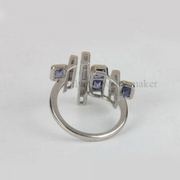 0.9Ct Tanzanite Cocktail Ring Solid 925 Sterling Silver Diamond Pave Jewelry