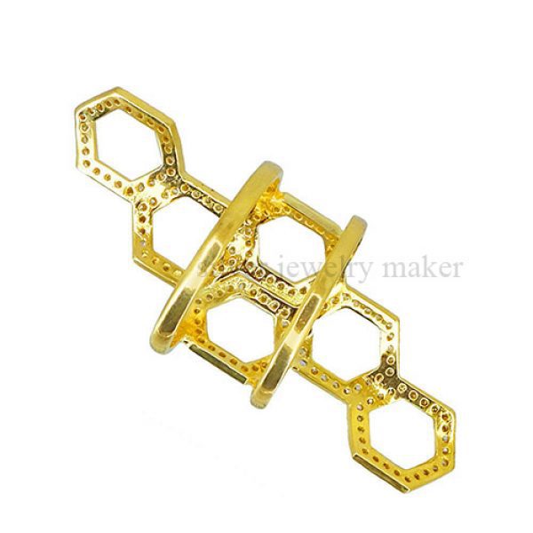 Fine 14k Yellow Gold HEXAGON Shapes Cocktail Ring Pave Natural Diamond Jewelry