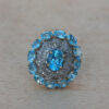 Genuine Blue Topaz Gemstone Diamond Pave Cocktail Ring Sterling Silver Jewelry
