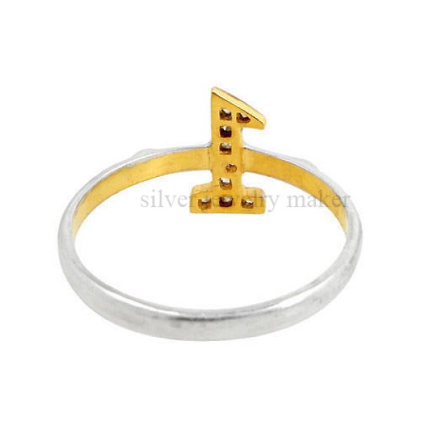 "1" One Number Ring 14k Gold Pave Diamond 925 Sterling Silver