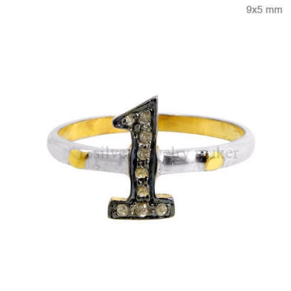 "1" One Number Ring 14k Gold Pave Diamond 925 Sterling Silver