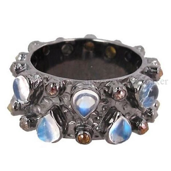 Moonstone 925 Sterling Silver 1.80ct Diamond Gemstone Band Ring Gemstone Jewelry