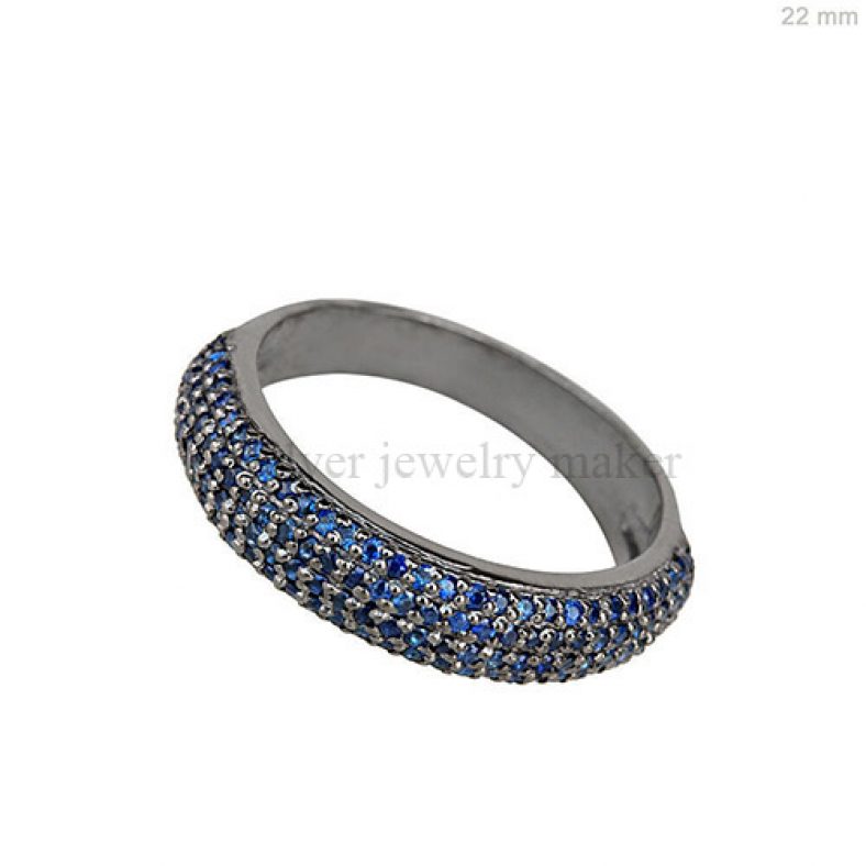 Blue Sapphire Gemstone Half Eternity Band Ring .925 Sterling Silver Pave Jewelry
