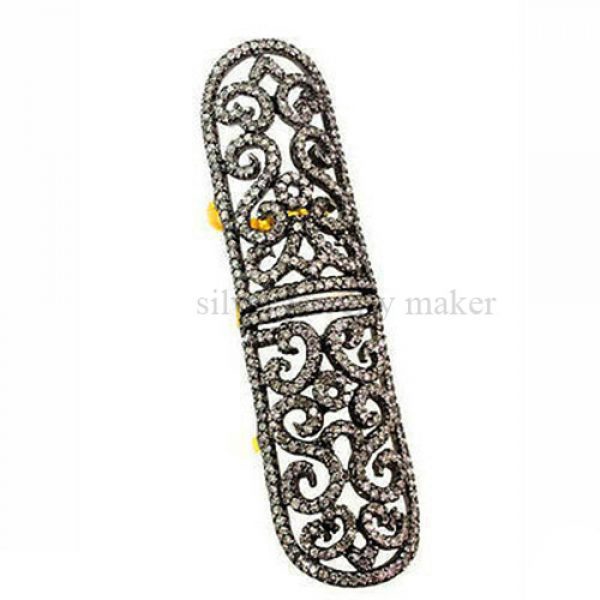 Natural 3.8ct Diamond Pave 925 Silver Knuckle Ring 14k Gold Vintage Look Jewelry