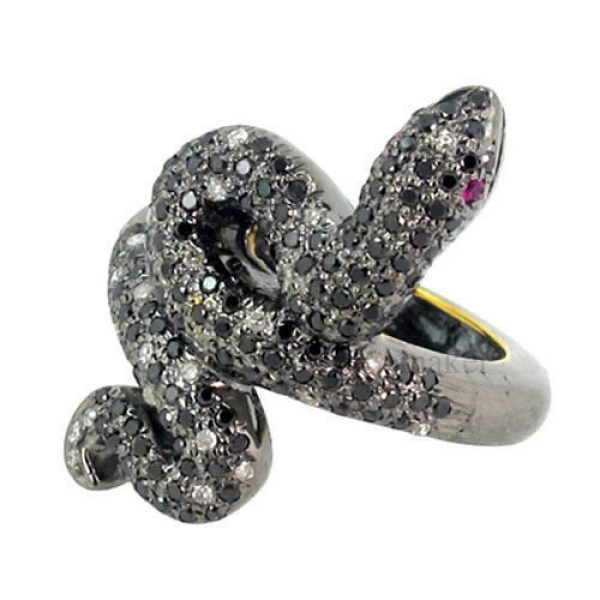 Diamond Pave SNAKE Wrap Ring Sterling Silver Gemstone 14 K Gold Designer Jewelry