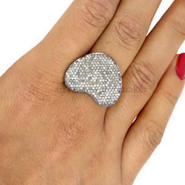 Natural 1.3Ct Diamond Pave Handmade Heart Ring 925 Sterling Silver Fine Jewelry