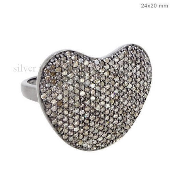 Natural 1.3Ct Diamond Pave Handmade Heart Ring 925 Sterling Silver Fine Jewelry