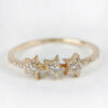 Natural 0.25 Ct. Pave Diamond Three Stars Band Ring 14k Yellow Gold Fine Jewelry