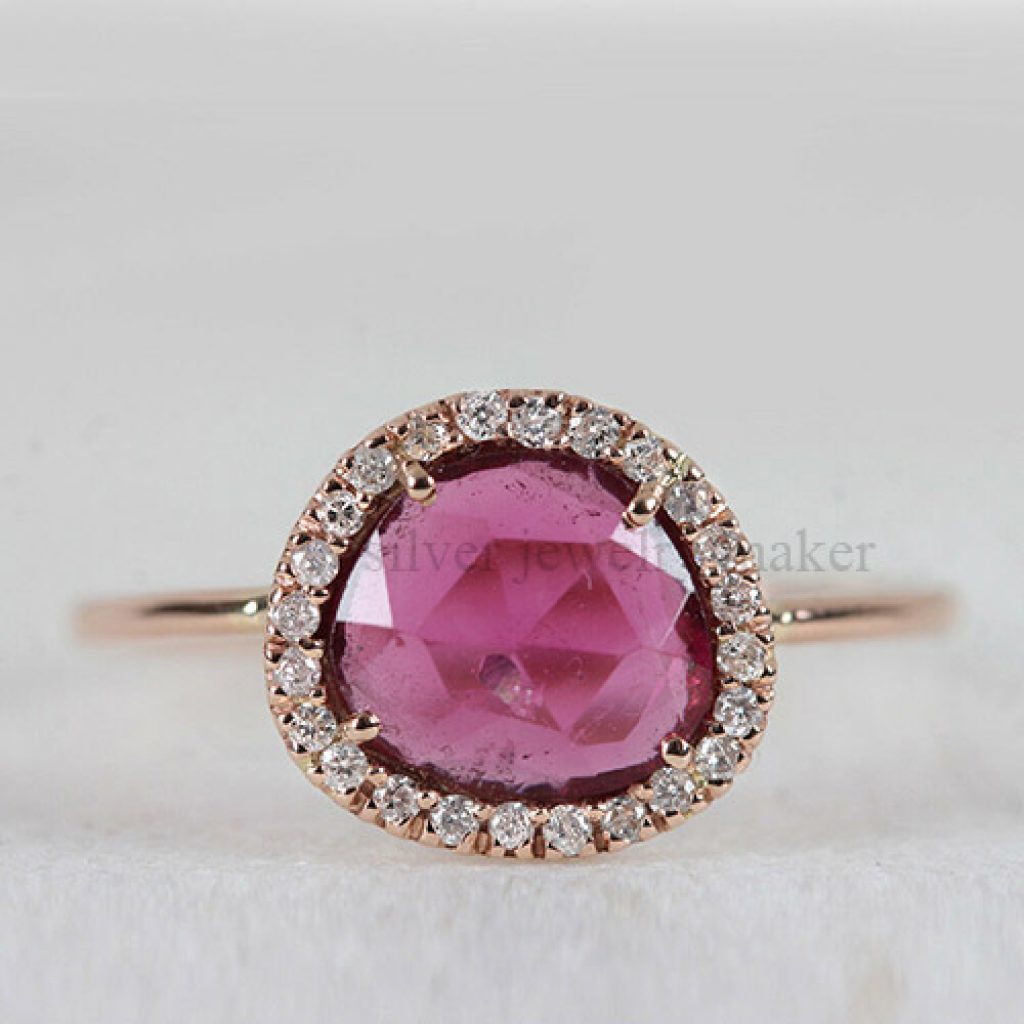 0.97 Ct. Pink Tourmaline Gemstone Cocktail Ring Diamond Pave Solid 14k Rose Gold Jewelry