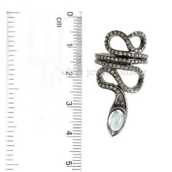 Moonstone Diamond Pave Fine Sterling Silver SNAKE Wrap Ring Halloween Jewelry