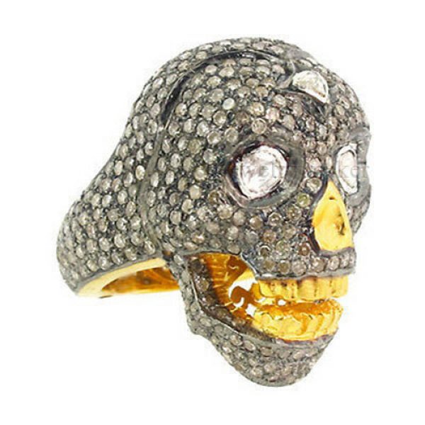 Pave Diamond Pave SKULL Ring 925 Sterling Silver Antique Look Jewelry