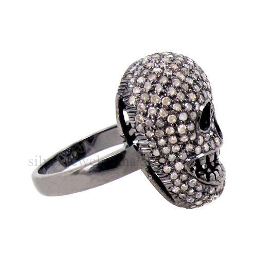New 2.24ct Diamond Pave SKULL Ring 925 Sterling Silver Vintage Look Fine Jewelry