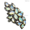 14K Gold Opal Gemstone Diamond Pave Cocktail Ring 925 Sterling Silver Jewelry