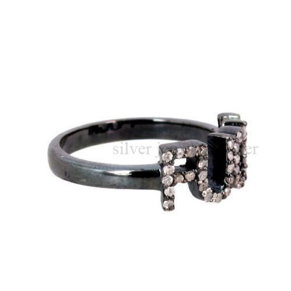 Natural Diamond Pave 925 Sterling Silver Script Ring Handmade Fine Jewelry