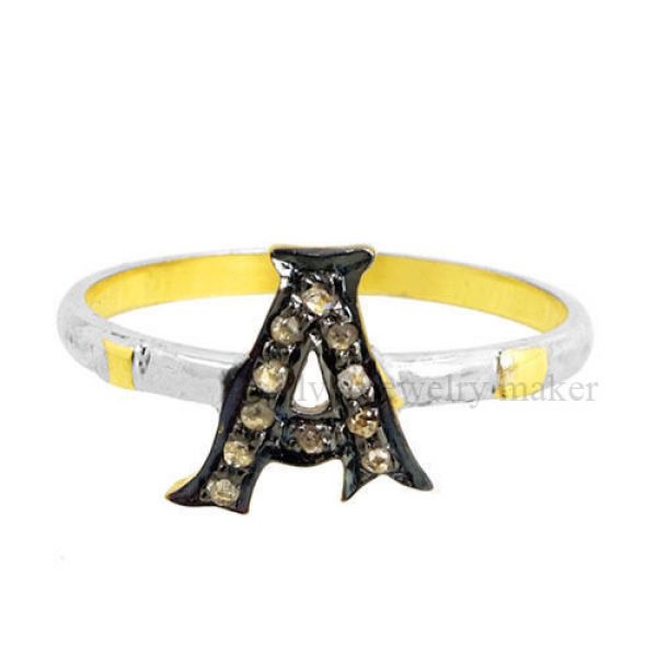 925 Sterling Silver Initial Alphabet A Ring Size 7 Natural Diamond Pave Jewelry