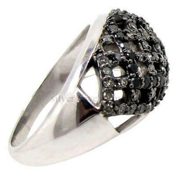 .925 Sterling Silver Natural Diamond Pave US 7 Ring Resize Handmade Jewelry